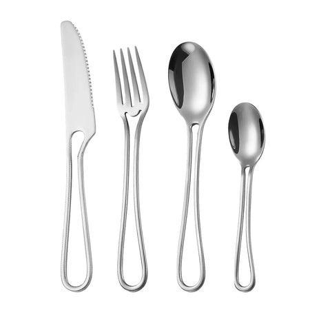 4Pcs Hollowed Out Handle Dinnerware Set &ndash; Eco-Friendly Stainless Steel Flatware Silver