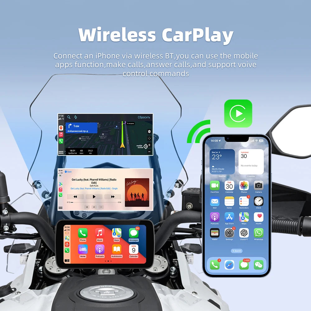 EKIY 6.25 Inch Wireless CarPlay Moto Android Auto &ndash; Portable Motorcycle Navigation Display