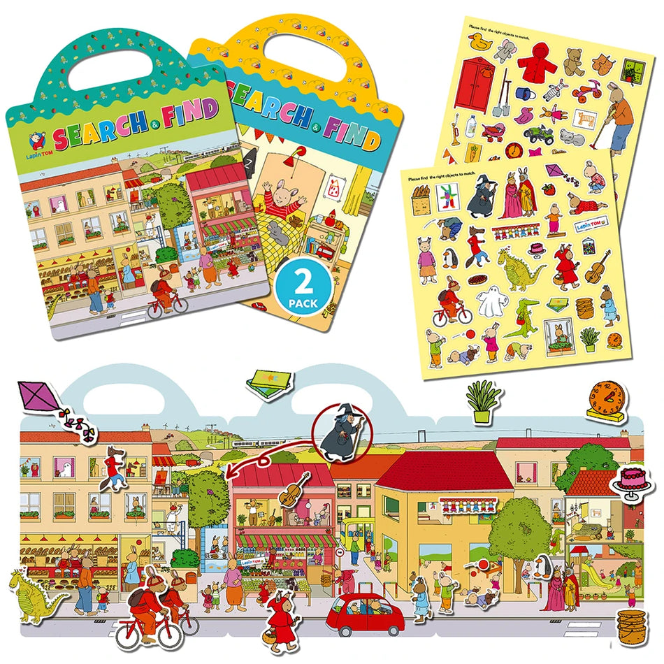 Pack de 2 livres d'autocollants réutilisables pour animaux de voyage pour tout-petits