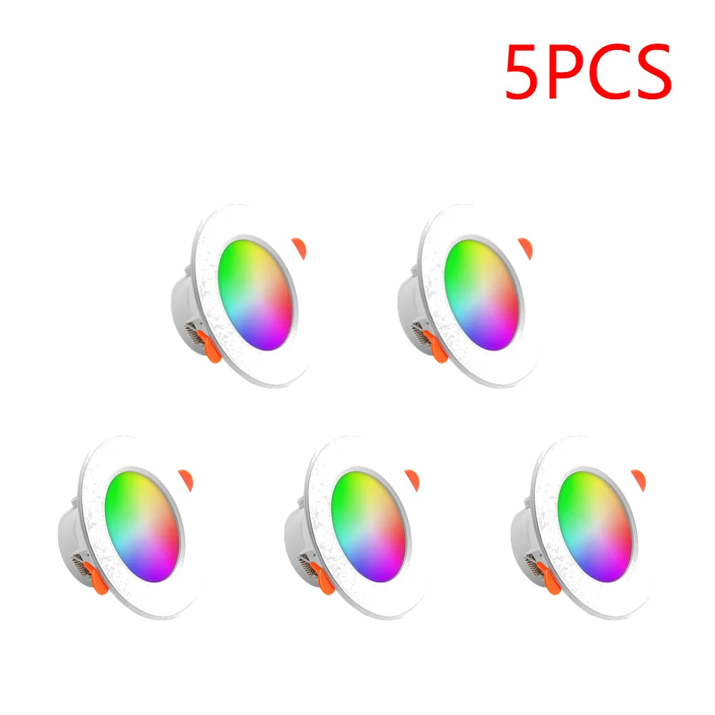 1-10PCS 10W Smart LED Downlight Bluetooth Ceiling Lamp RGB Lamp APP Remote Control Color Changing light for Google Alexa Home 5PCS