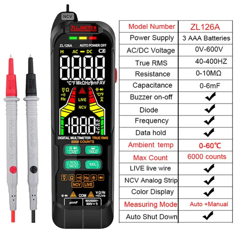 Professional Digital Multimeter 9999 TRMS LCD USB Tester ZL126A