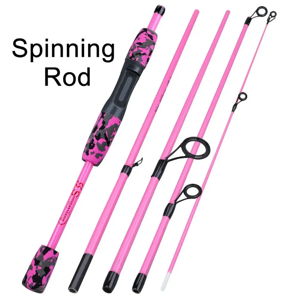 Sougayilang 5 Section Portable Travel Fishing Rod - Ultralight, EVA Handle, Spinning &amp; Casting Pink Spinning