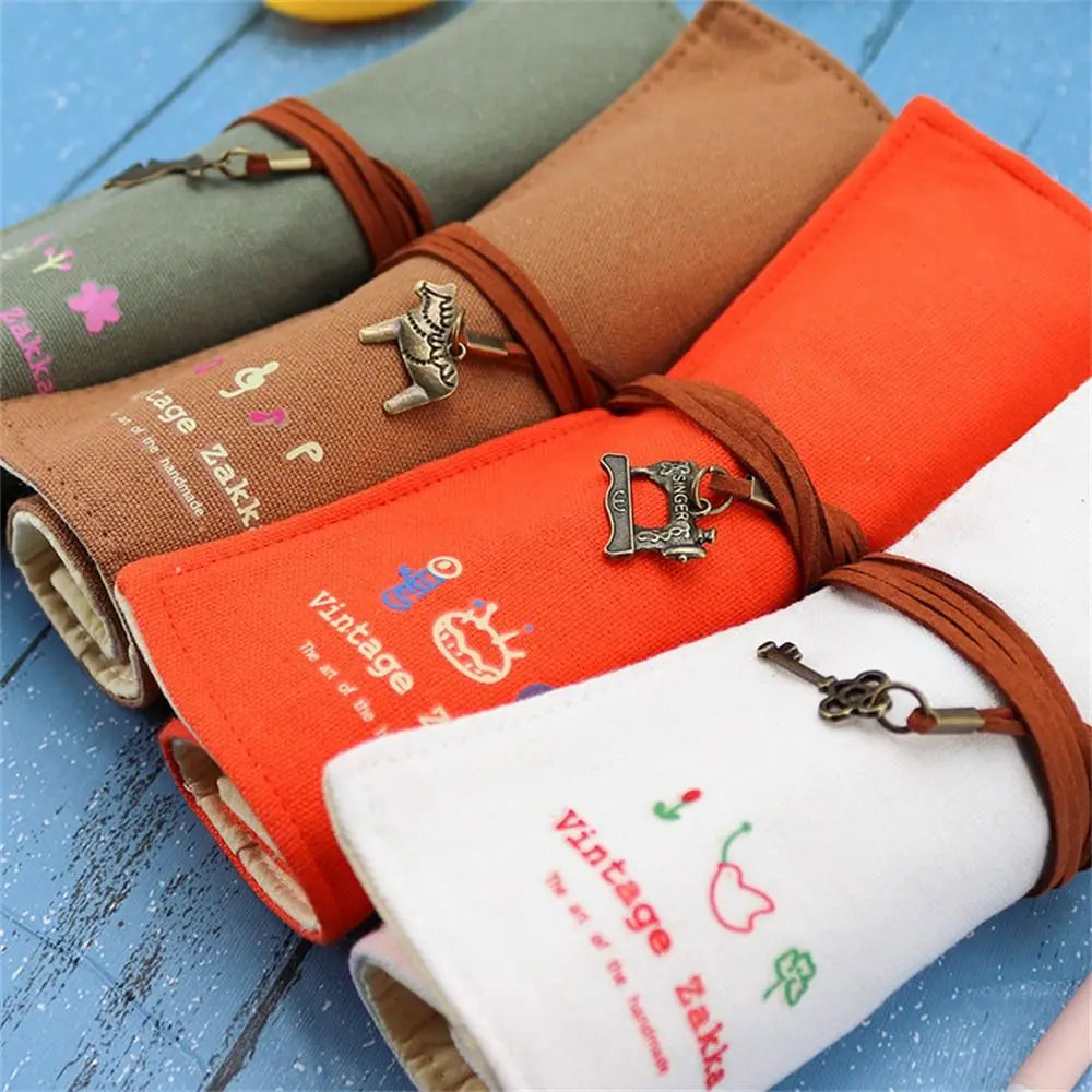 Kawaii 12-Hole Roll-Up Pencil Case for School Supplies