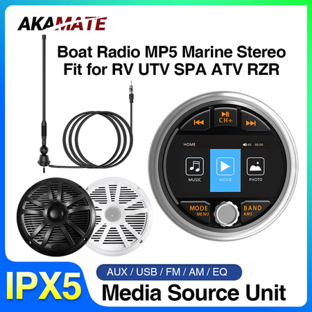 AKAMATE MS-50RV Boat Stereo &ndash; 240W Bluetooth Marine
