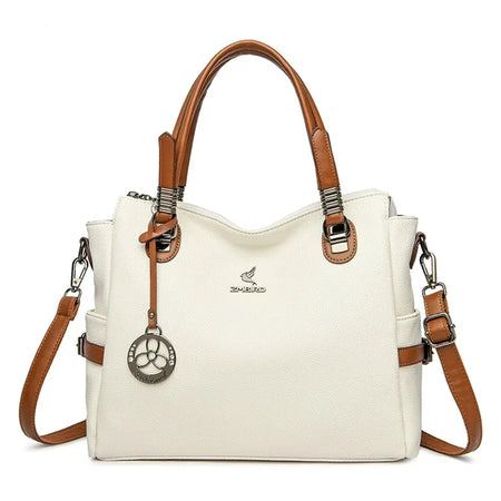 VANDERWAH Soft Leather Luxury Tote Handbag for Women Beige