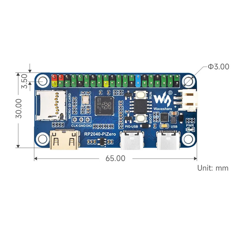 Waveshare RP2040-PiZero Development Board &ndash; 16MB Flash Memory with Type-C Port