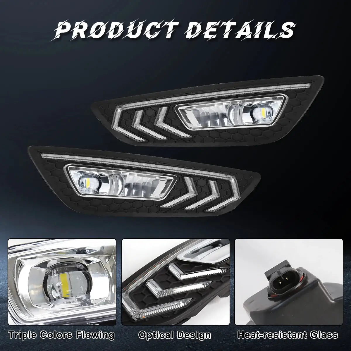 For Ford Focus DRL Led Fog Lamps Chrome Trim 2015 2016 2017 2018 Daytime Running Lights Dynamic Turn Signal White Yellow Blue by InterCyprus Trading Ltd