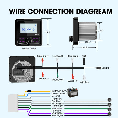 Marine Radio Boat Stereo &ndash; Waterproof Bluetooth USB AUX
