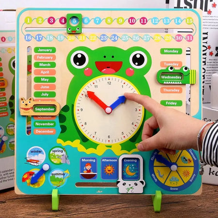 Frog Calendar Clock - Wooden Montessori Time Learning Toy