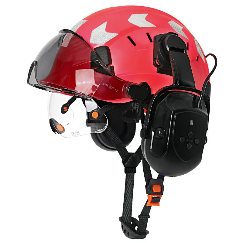 SF06 CR08 Construction Helmet Bluetooth 5.0 &ndash; Noise Guard Red with earmuffs