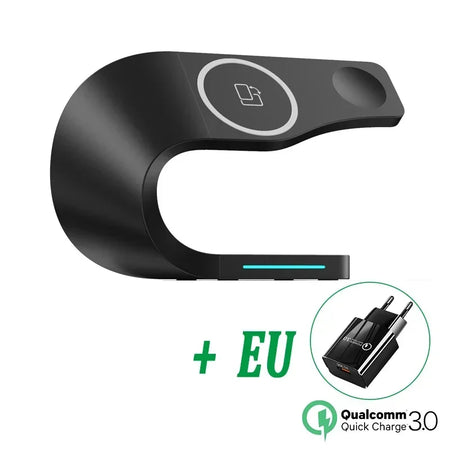 4 In 1 Metal Shell Wireless Charger &ndash; Magnetic Fast Dock With EU Plug Gray