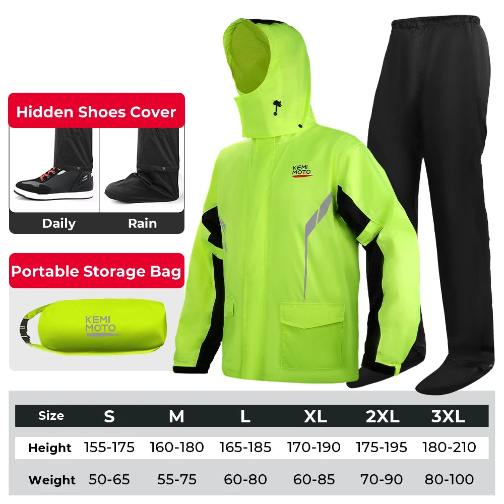 Motorcycle Raincoat Split Suit Waterproof &ndash; Reflective Gear Green / S / CHINA