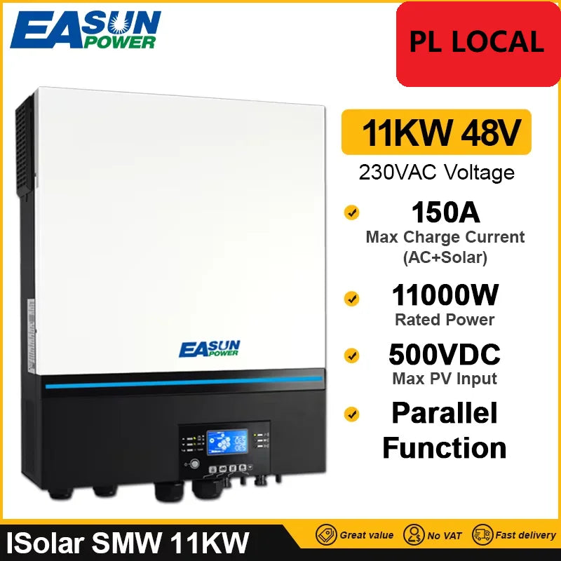 Invertor solar hibrid dual MPPT Easun 11kW cu încărcare 150A, ieșire AC duală, 230V, sistem 48V, WiFi