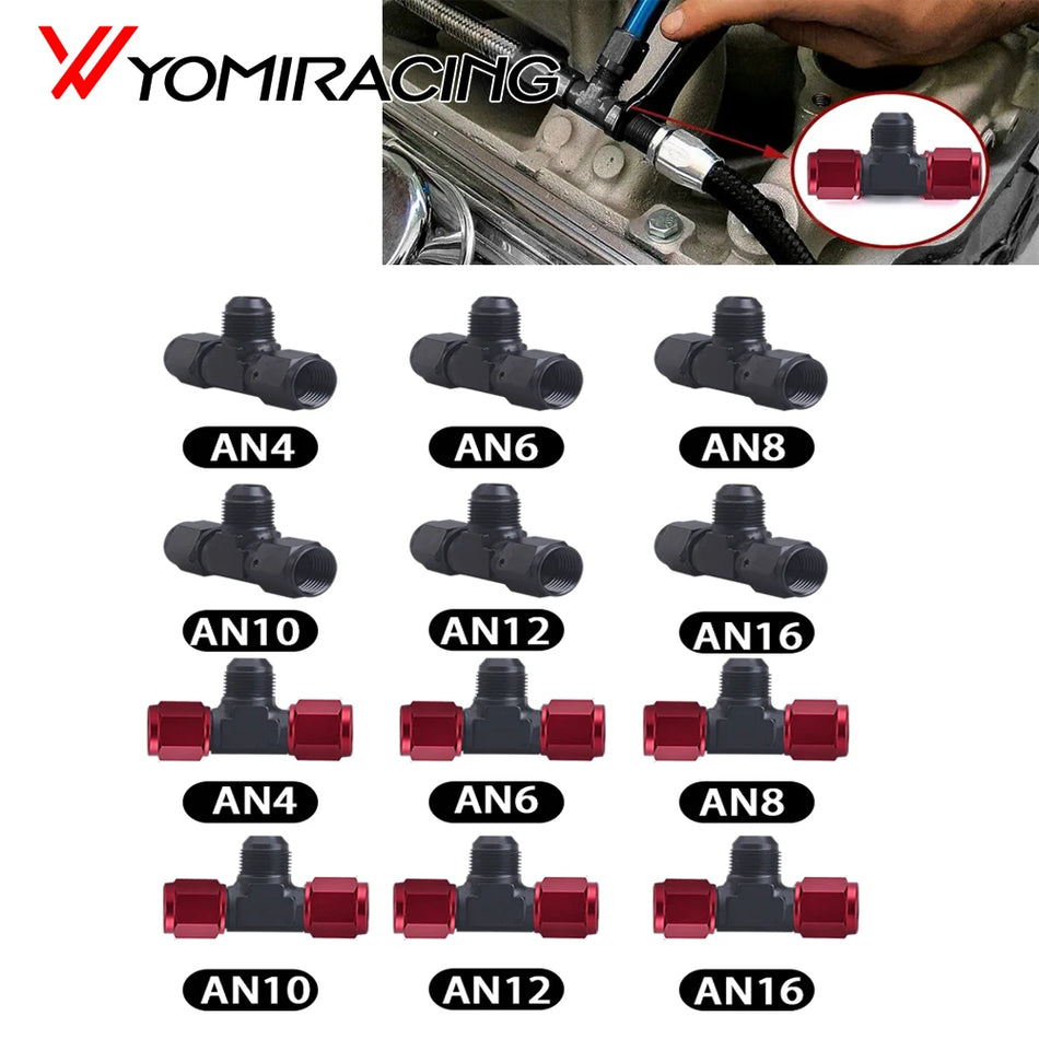 Raccord en T à flare en aluminium AN6 AN8 AN10 AN12, filetage mâle femelle