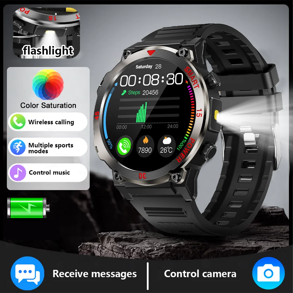 LAXASFIT 1.52 дюйма Мужские смарт-часы Bluetooth вызовы HR