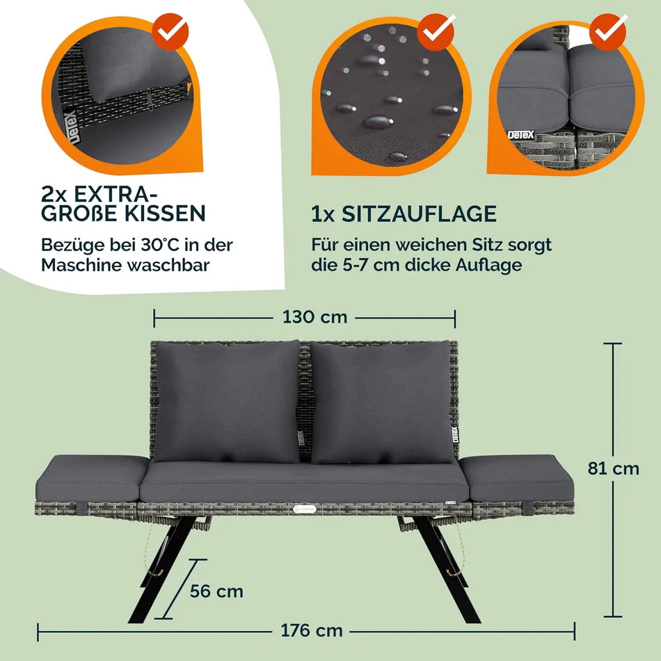 Садовый полираттановый диван на три места с водоотталкивающими подушками