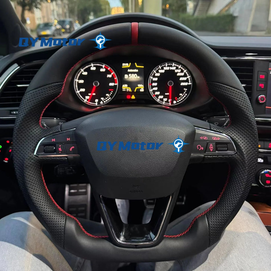 Seat Leon Cupra FR 5F MK3 Perforēta Ādas Stūre, Sarkana Šuvuma