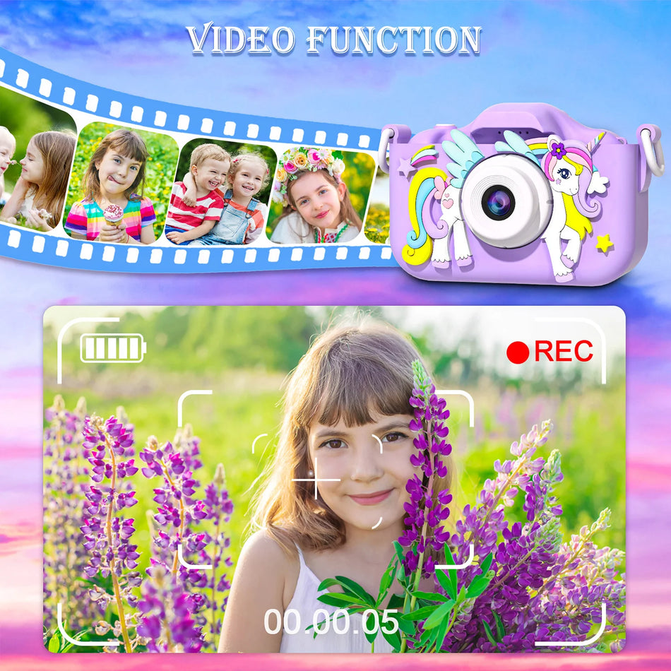 🟠 Mini Kid Camera Camera Digital Camera Toys для девочек Boys 1080p HD -экраны музыка воспроизведение игры 2 -дюймовый подарок на день рождения детской камеры