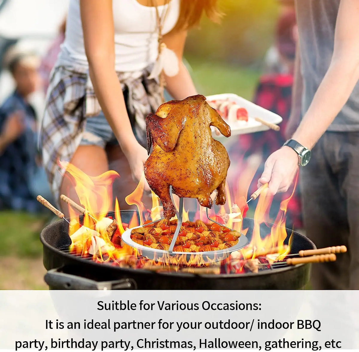 Detachable Stainless Steel Chicken Roaster for BBQ and Grilling