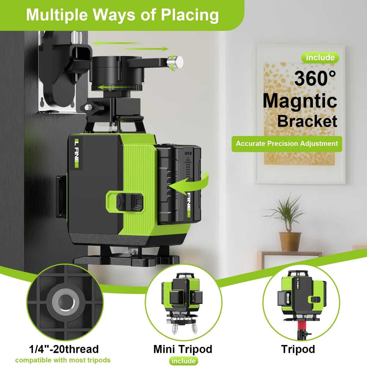 LFINE 4D 16 Lines Professional Green Laser Level with Tripod and Case