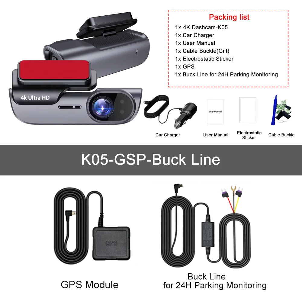 Kocam Dash Cam 4K &ndash; Ultra Clear Night Vision and 24H Parking Monitor K05-GPS-BL / 128G