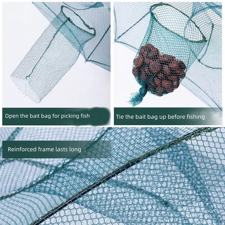 Portable Foldable Fishing Net Shrimp Cage - Automatic Nylon Fish Trap