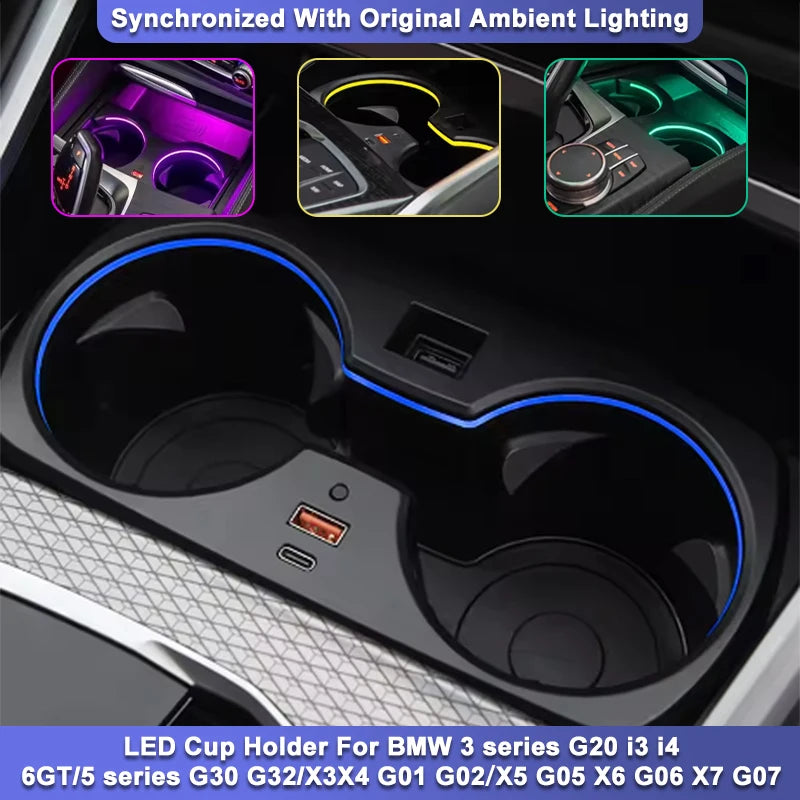 Uchwyt na kubek LED BMW Serii 3 z synchronizacją ambientową, materiał ABS