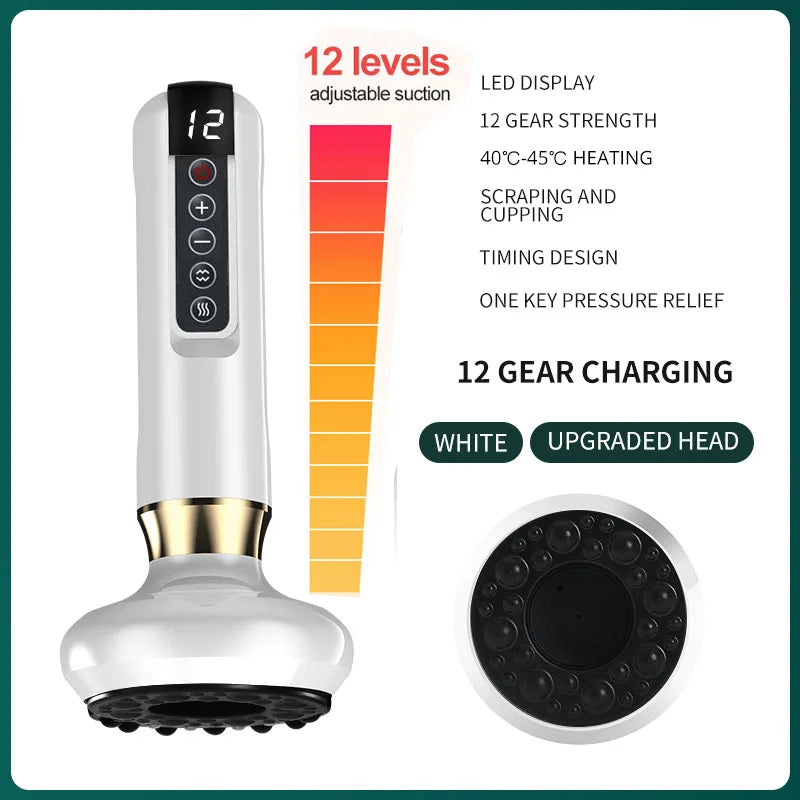 6/12 Gear Electric Cupping Massager - Anti Cellulite &amp; Body Slimming Device with Heat Therapy 12 gears white