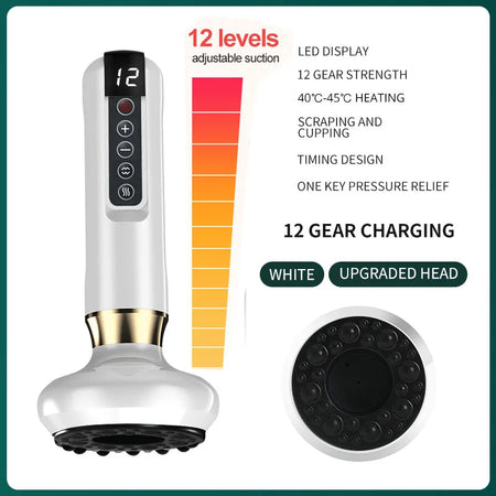 6/12 Gear Electric Cupping Massager - Anti Cellulite &amp; Body Slimming Device with Heat Therapy 12 gears white