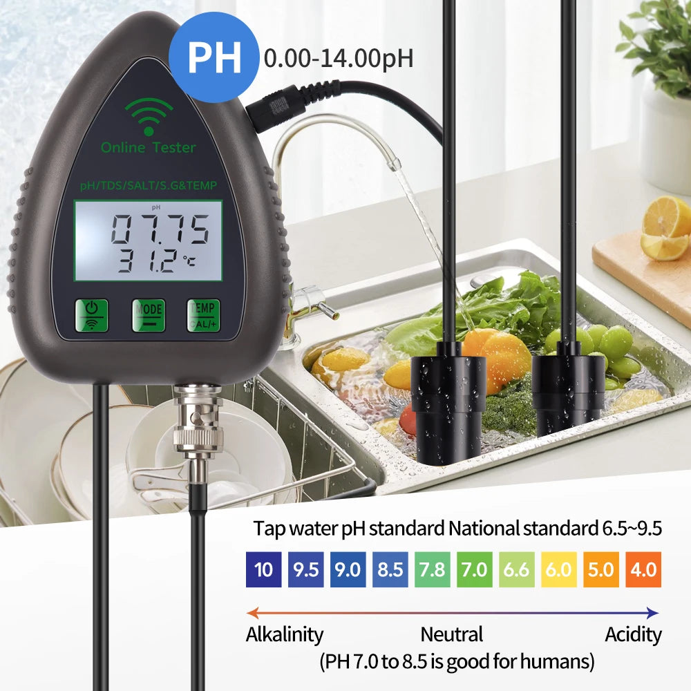 Tuya WiFi 5 In 1 TDS EC Salt SG Temp PH Meter &ndash; App Control