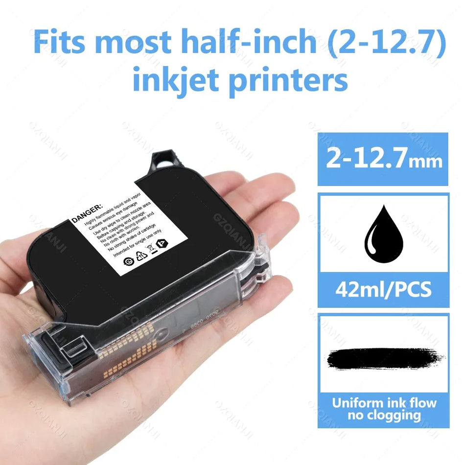 Cartucho de tinta negra de secado rápido para impresora de inyección de tinta portátil 0.5in