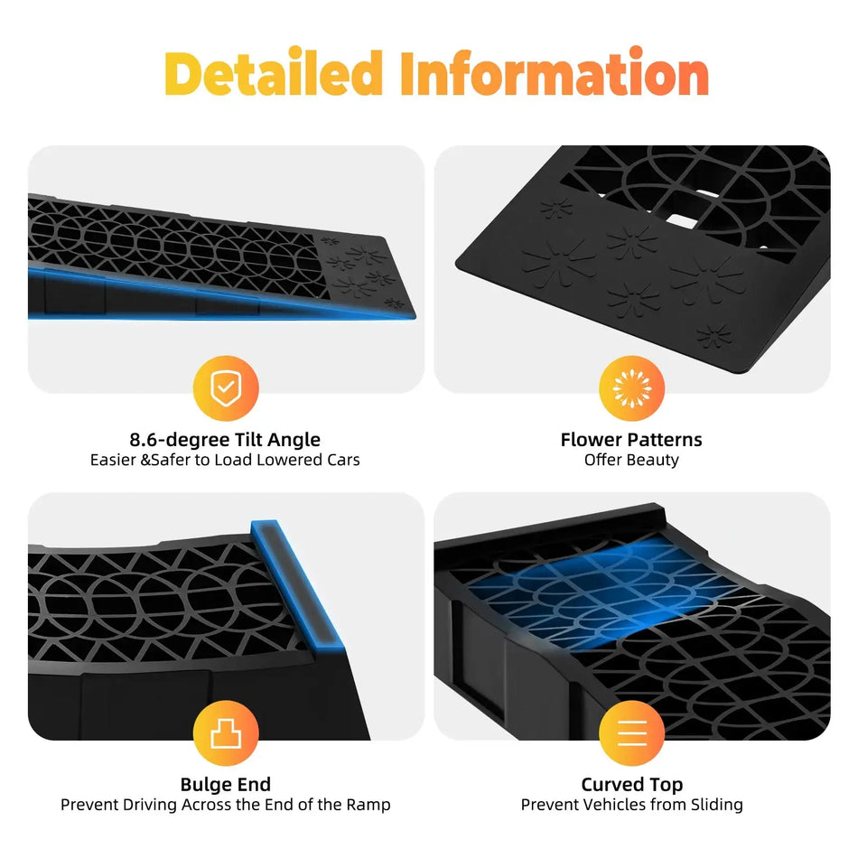 2Pcs Heavy Duty Car Ramps 3T - Portable Plastic Ramps