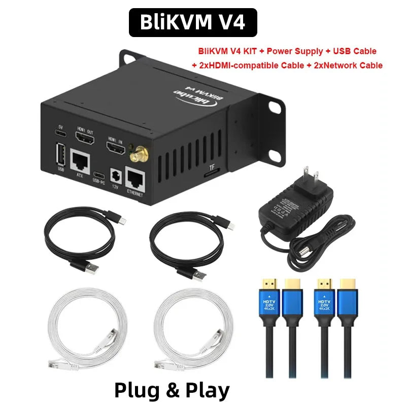 BLiKVM V4 &ndash; KVM Over PoE with 4K HDMI-Compatible Video Loop V4 Kit US