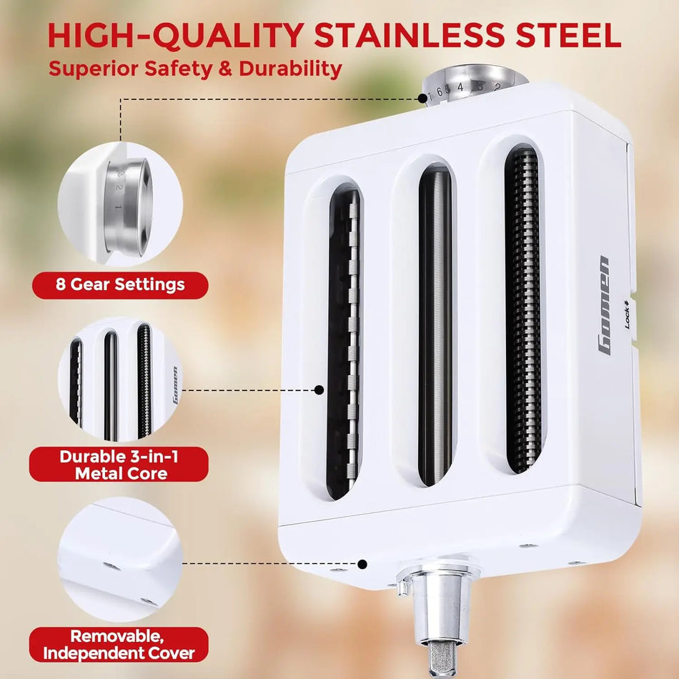 KitchenAid pastamaker accessoire 3-in-1 met pastawals, spaghetti- en fettuccine-snijders, roestvrij staal