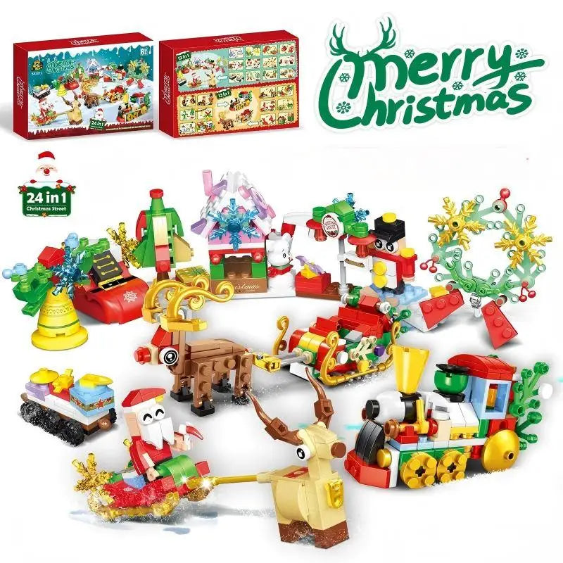 Christmas Advent Calendar Boxes With DIY Building Blocks, 24 Day Countdown, Tree Santa Deer, Made Of Plastic