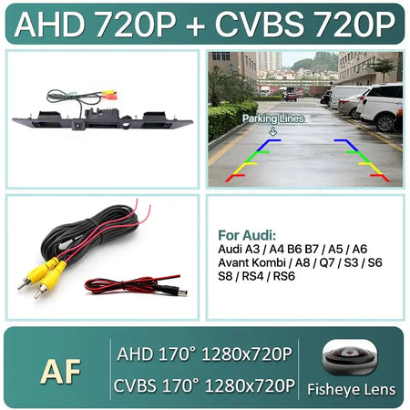170 Degree AHD 1080P Car Trunk Handle Reverse Camera For Audi A3 A4 A6 B6 B7 S3 S6 A8 RS4 RS6 A5 Q7 2010-2014 Dynamic Trajectory by InterCyprus Trading Ltd