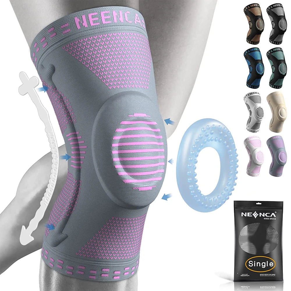 NEENCA Copper Knee Brace Knee Support with Patella Gel Pad &amp;Side Stabilizers for Knee Pain Sport Arthritis ACL Joint Pain Relief Pink / XXL