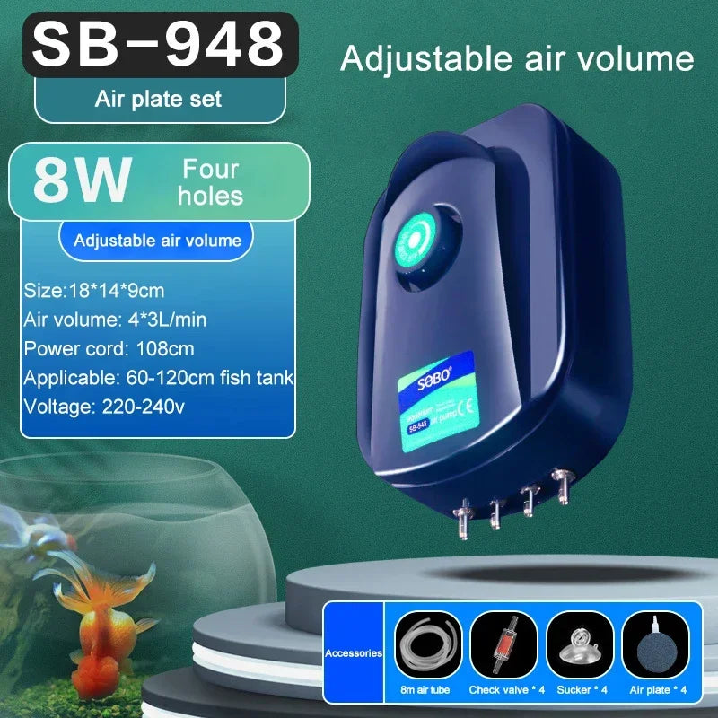 SOBO Silent Aquarium Oxygen Air Pump - Ultra Silent SB948 air plate set / CHINA