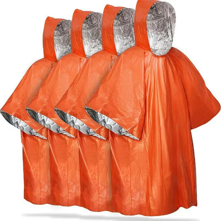 Emergency Poncho 4 Pcs - Insulated Reflective Gear Plus 4 Orange