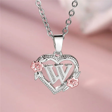 Charming Silver A-Z Letter Flower Pendant Necklace for Women W