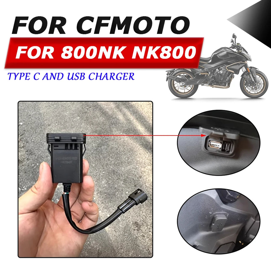 CFMOTO 800NK USB Type-C Oplaadpoort, ABS Behuizing, Motorfiets Accessoire