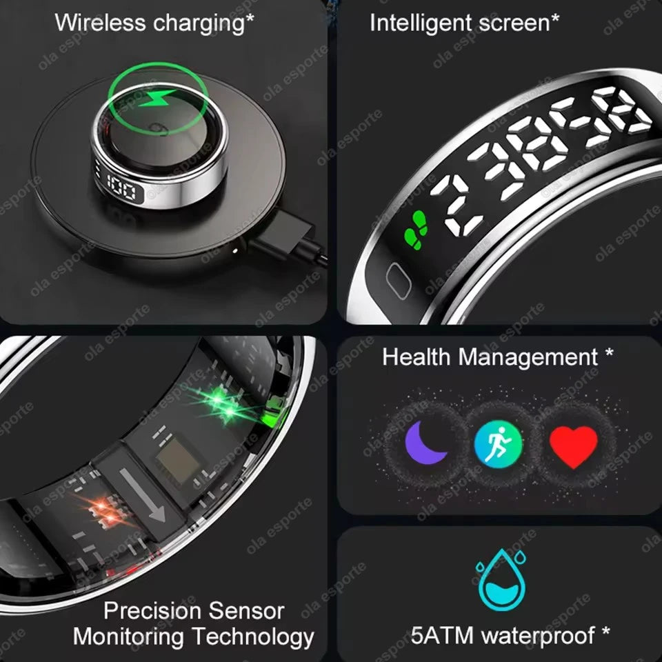 LED Display Smart Ring for Heart Rate &amp; Blood Oxygen Monitoring | Multi Sports Mode | Waterproof