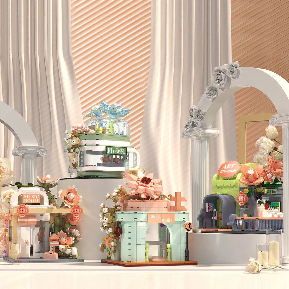 Σετ Μικρών Τουβλών Κατασκευής Ανθοπωλείου, Παιχνίδια Μοντέλου DIY Οδικής Όψης, Πλαστικό ABS