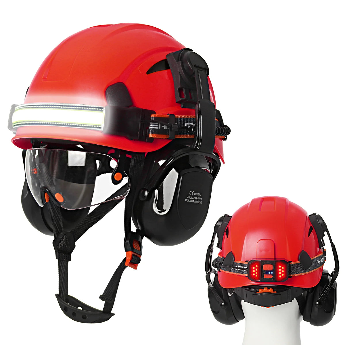 CE Construction Safety Helmet With Goggles &ndash; LED Headlamp Red B