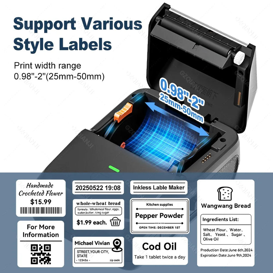 Mini Bluetooth Thermal Label Printer for Labels and Barcodes, Pocket Size