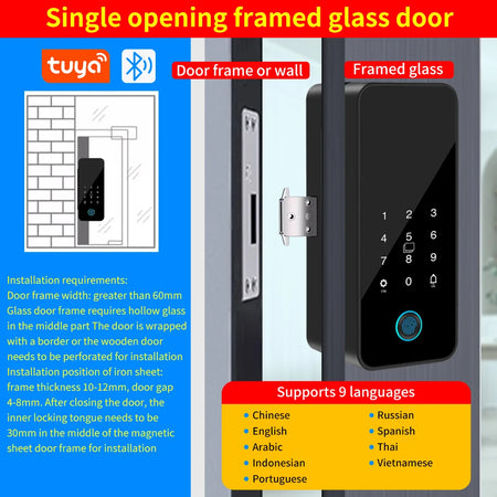 LUCKING DOOR B16-tuya Glass Door Lock &ndash; App Bluetooth Entry 1 Way-Framed Door