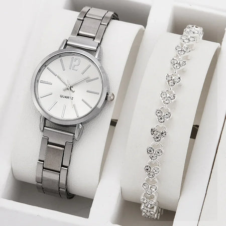 Luxury MOONBIFFY Ladies Quartz Bracelet Watch Set Silver set 2