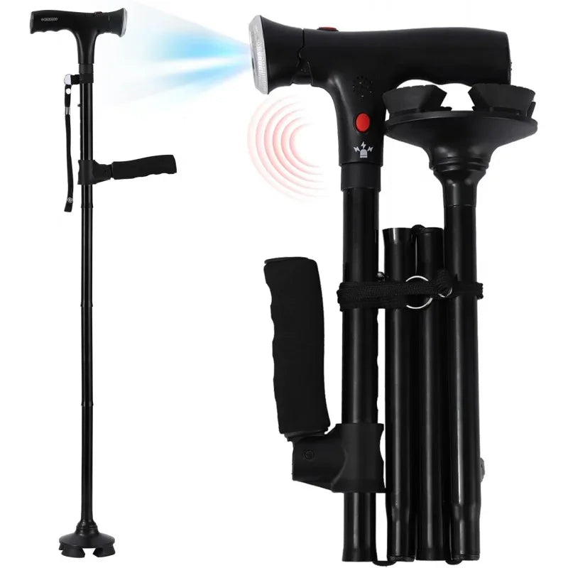 Adjustable Folding Walking Cane &ndash; Lightweight Collapsible Design with LED Light