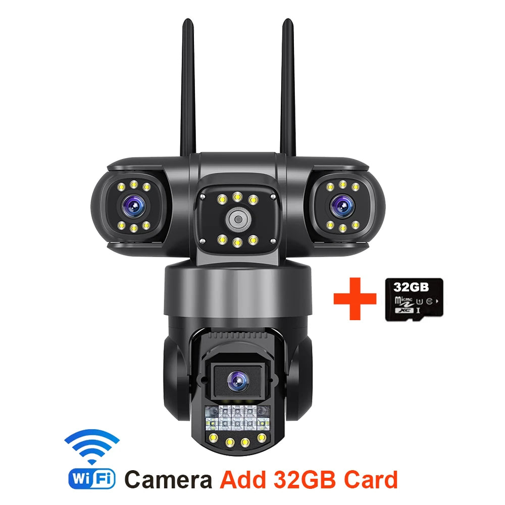 Ultra HD V380 Pro 6K Outdoor WiFi IP Camera with 12MP Triple Lenses, Night Vision &amp; IP66 Waterproof Security Surveillance Cam Add 32GB Card / UK Plug
