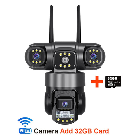 Ultra HD V380 Pro 6K Outdoor WiFi IP Camera with 12MP Triple Lenses, Night Vision &amp; IP66 Waterproof Security Surveillance Cam Add 32GB Card / UK Plug
